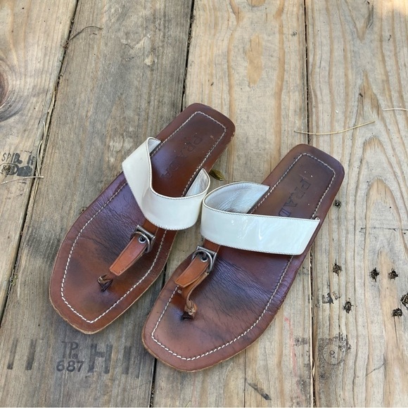 Authentic Prada Leather Sandals Ivory Patent Leather and Brown Slides Sz 38 - Picture 8 of 11